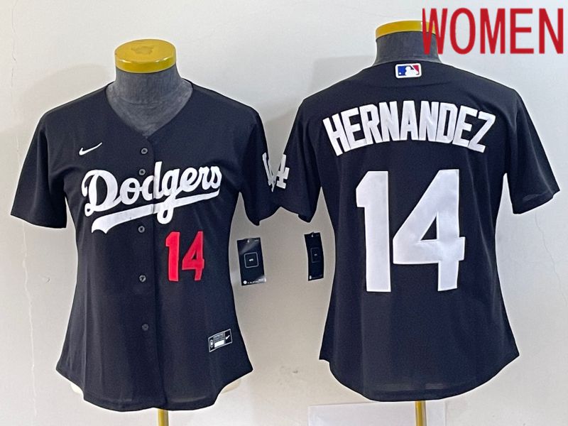 Women Los Angeles Dodgers #14 Hernandez Black Nike Game 2023 MLB Jersey->youth mlb jersey->Youth Jersey